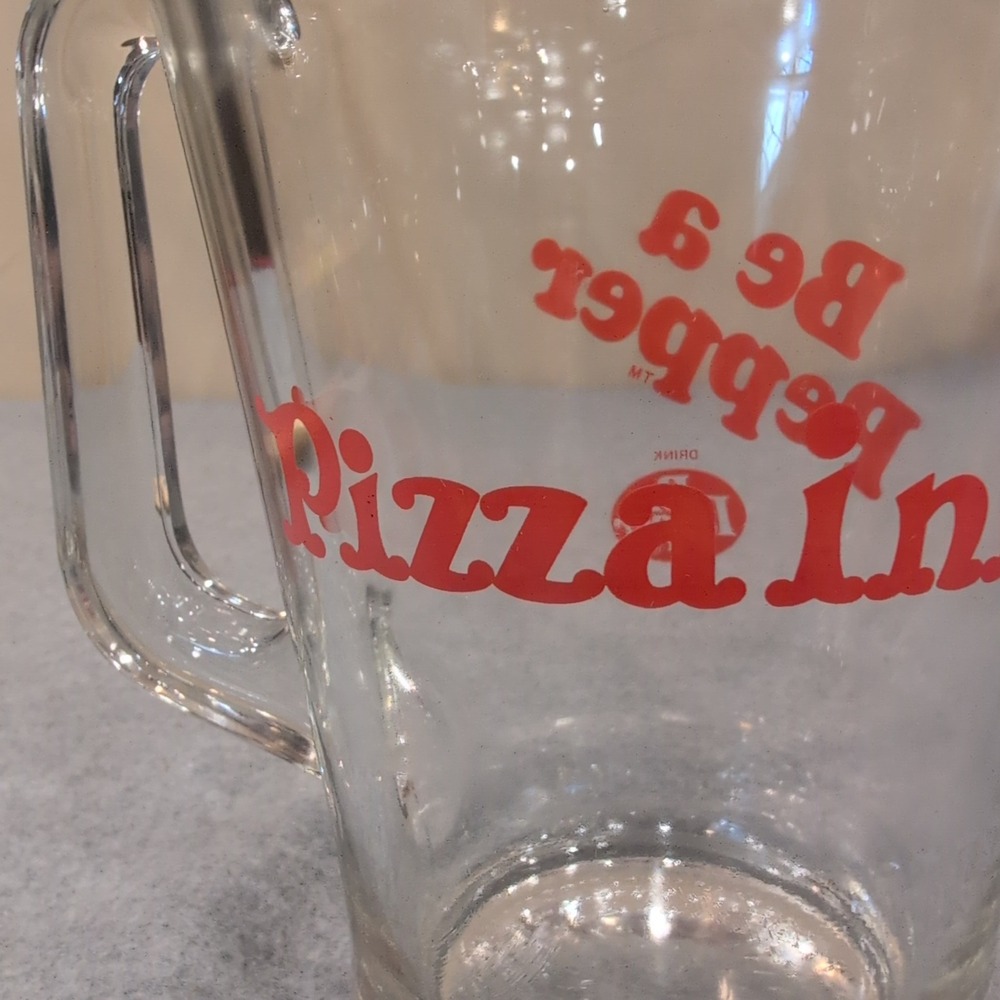 Vintage Dr Pepper Pizza Inn Be a Pepper Glass Pitcher Red Logo Advertising - Picture 6 of 6